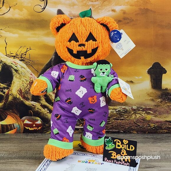 Build A Bear Pumpkin Glow Jack O'Lantern Halloween Frankenstein Sleeper Plush - Picture 15 of 16